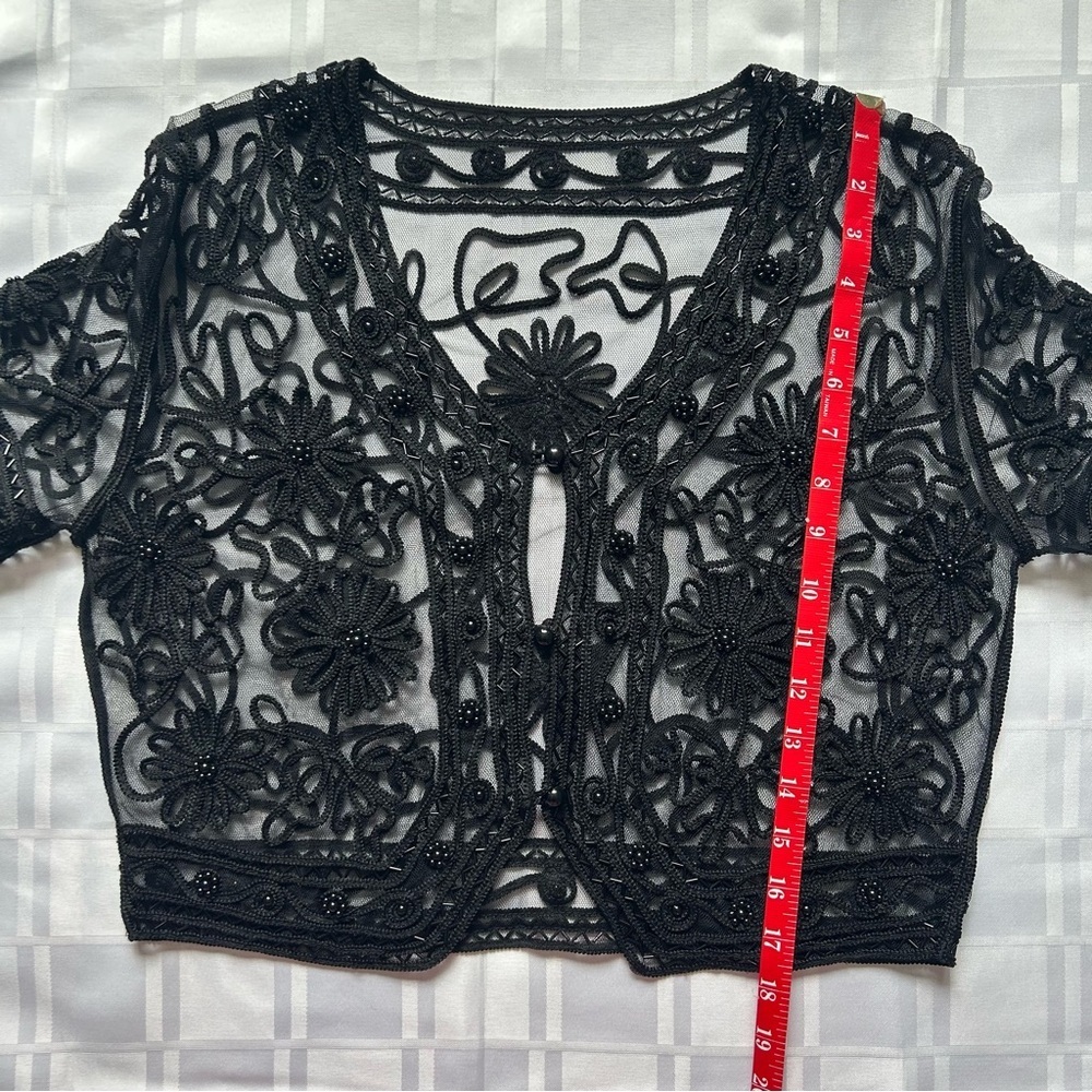 Women's Black Embroidered Sheer Bolero Jacket - Picture 4 of 11